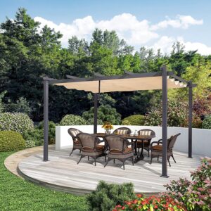Yard Beach UV Resistant & Waterproof Porch Retractable Pergola Canopy Sun Shade Beige Aluminum Frame Metal Pergola for Garden ECOTOUGE 8 x 8 Pergola for Outdoor 