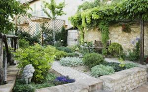 backyard garden of plants and trees for eco friendly ways to upgrade home outdoor