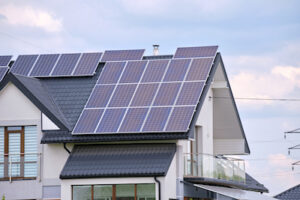 private house with solar panels on roof